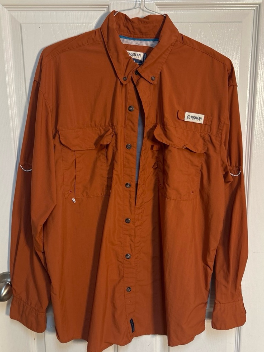 Magellan Outdoors Men's Orange Lightweight Button-Up Field Shirt Jacket